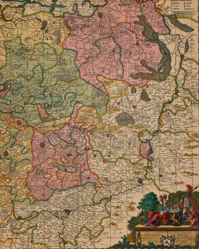 Antique cartographic map with hand-coloured territorial regions